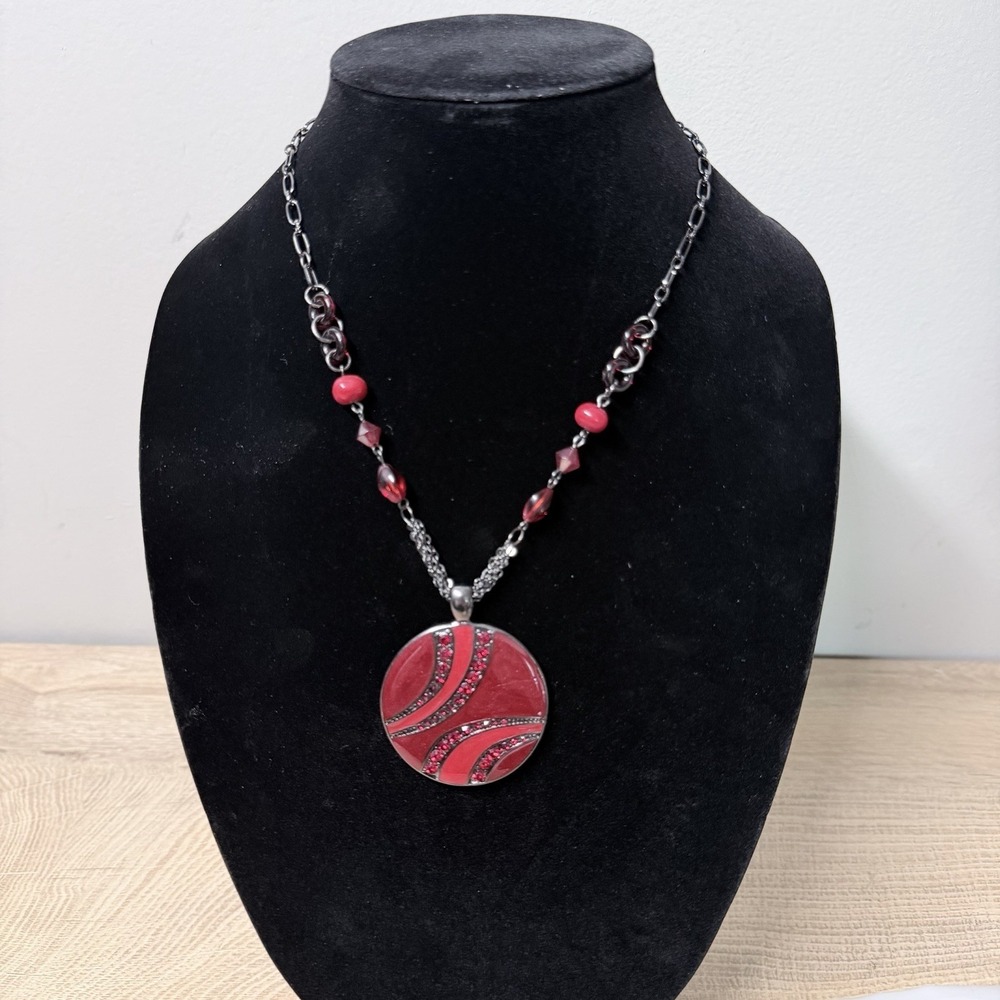 Red Statement Pendant Necklace Retro Glam Artistic Boho Runway Inspired Jewelry